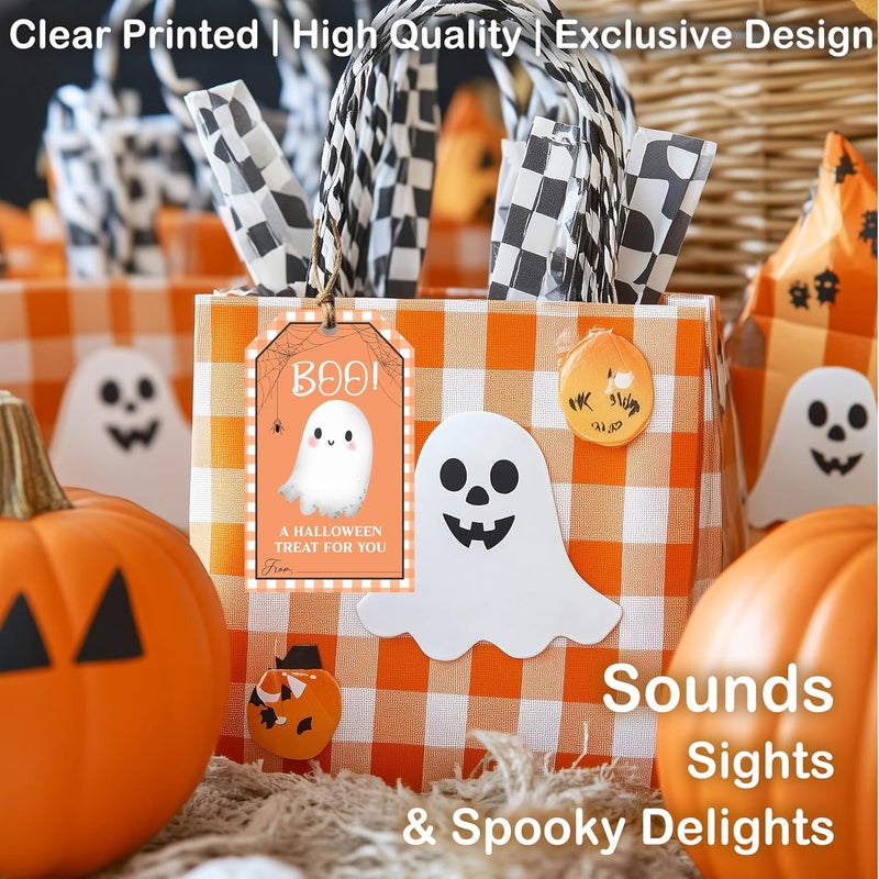 HandEasy 50 Pcs Halloween Tags with String, 2.1"×3.5" Boo Paper Gifts Tags, Ghost Trick or Treat for Candy, Halloween Gifts Tag Wrap for Party Favor - B08 - Image 5